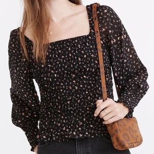 Madewell | (Re)sourced Georgette Lucie Bubble-Sleeve Smocked Top in Stem Scatter